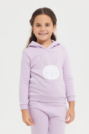 Girls Lilac Placement Print Hooded Sweatshirt